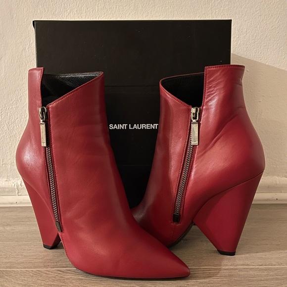 Authentic Saint Laurent YSL Niki Point Toe French Burgundy Booties Boots Size 39 - Picture 1 of 5